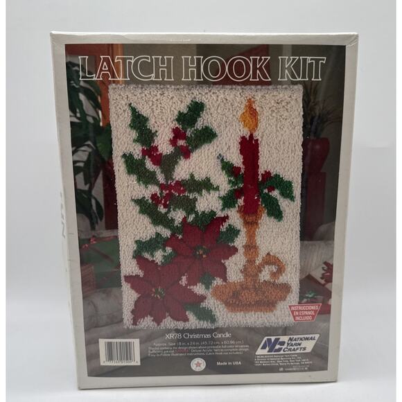 Vintage National Yarn Crafts Christmas Candle Latch Hook Kit NIB Box Damage - Picture 1 of 5